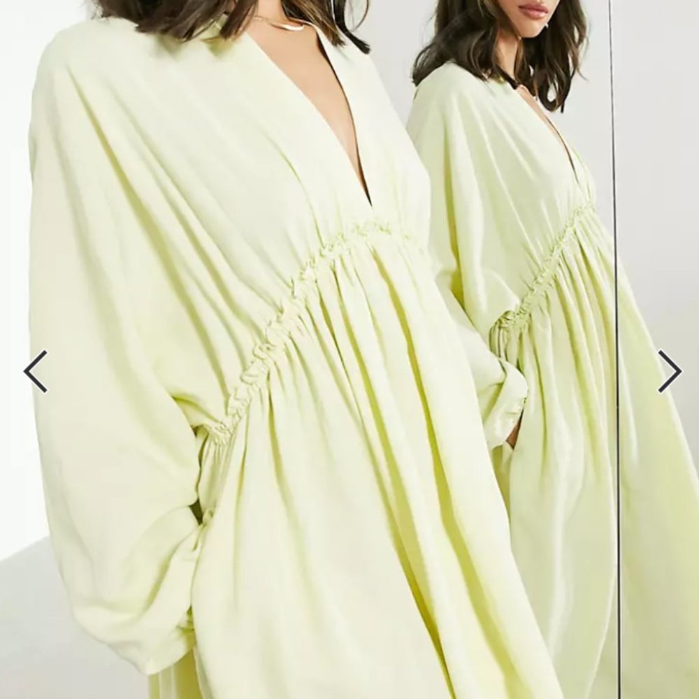 ASOS EDITION gathered waist batwing midi dress in washed lime